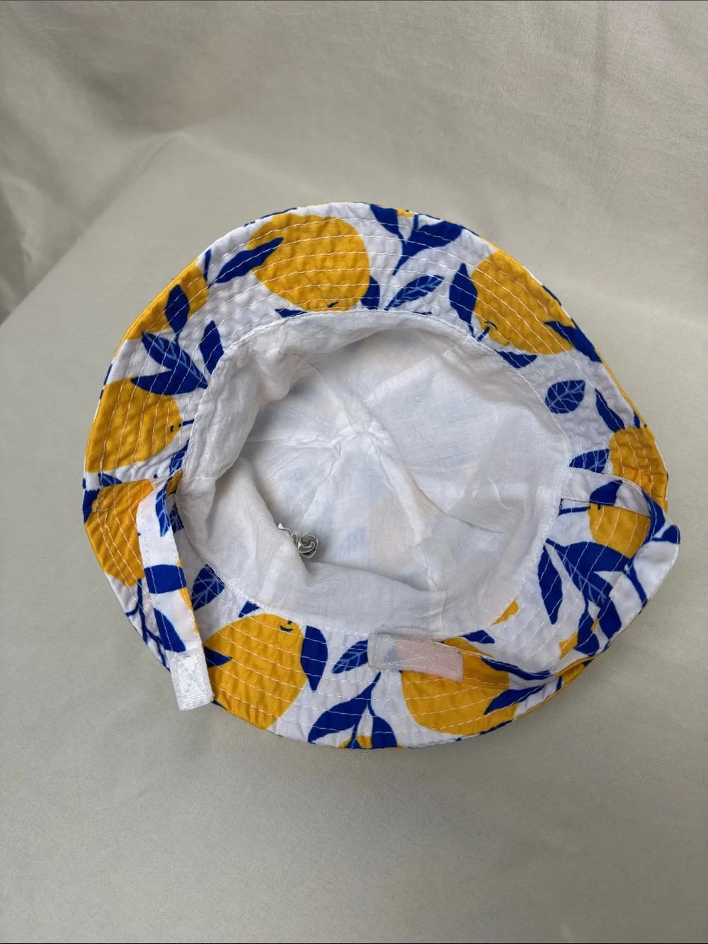 Infant’s Boutique Yellow & Blue Lemon Print Bucket Sun Hat with Chin Strap